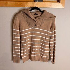 Talbots Women’s Brown and White Striped Turtleneck Sweater